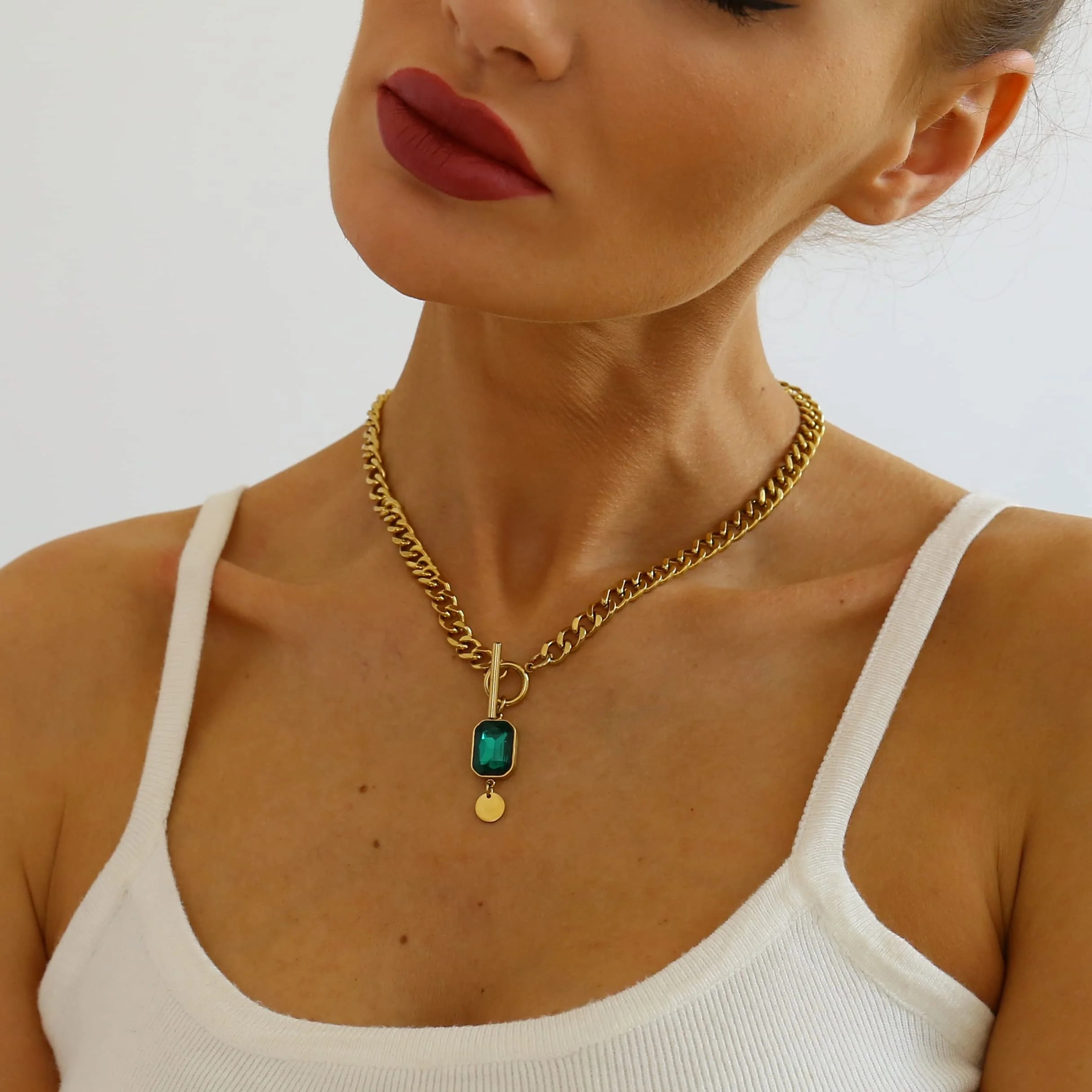 Chunky Toggle Necklace 18K Gold Plated Simple Cuban Chain Link Toggle Clasp Necklaces for Women